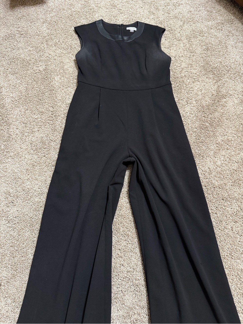 Calvin Klein Black Cap-Sleeve Wide-Leg Jumpsuit